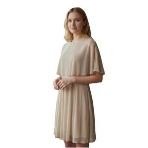 Danny & Nicole NWT Size 12 Gold Metallic Pleated Flutter Sleeve Dress Wedding